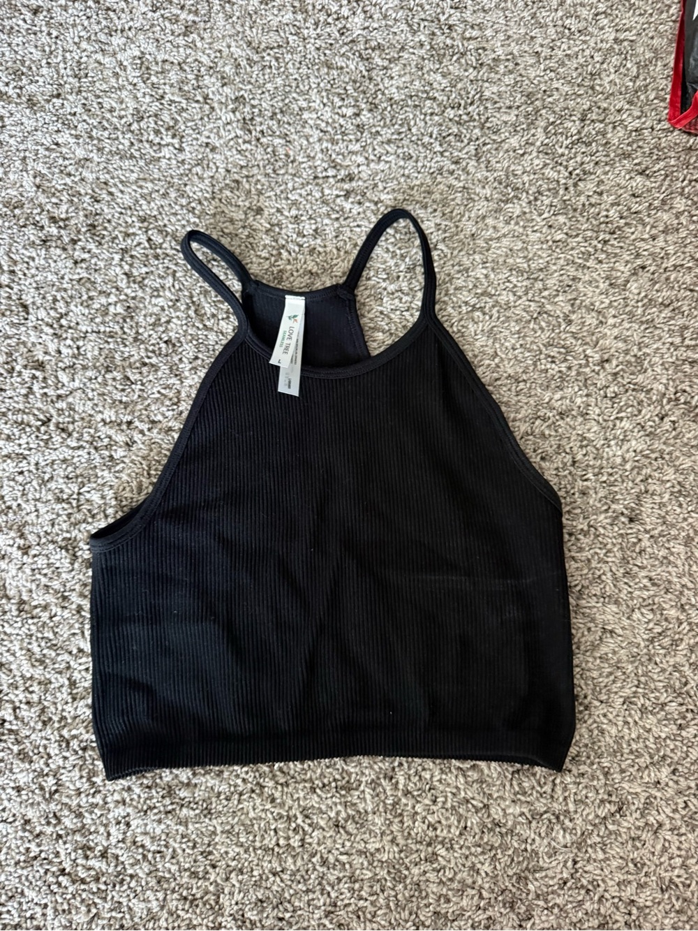 Love Tree Black Ribbed High-Neck Crop Tank